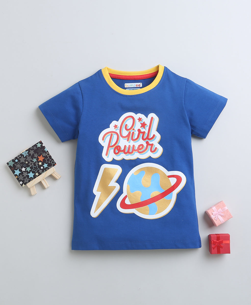 Bumzee Royal Blue Graphic Print T-Shirt, Half Sleeves, 100% Cotton