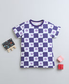 Bumzee Purple Checked T-Shirt, Half Sleeves, 100% Cotton