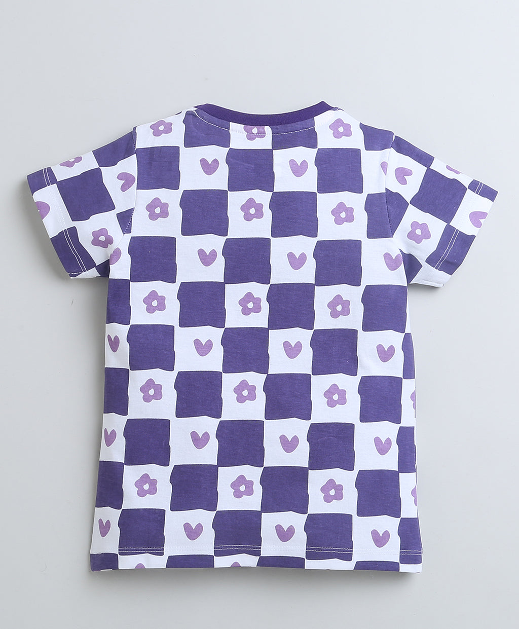 Bumzee Purple Checked T-Shirt, Half Sleeves, 100% Cotton