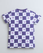 Bumzee Purple Checked T-Shirt, Half Sleeves, 100% Cotton