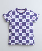 Bumzee Purple Checked T-Shirt, Half Sleeves, 100% Cotton