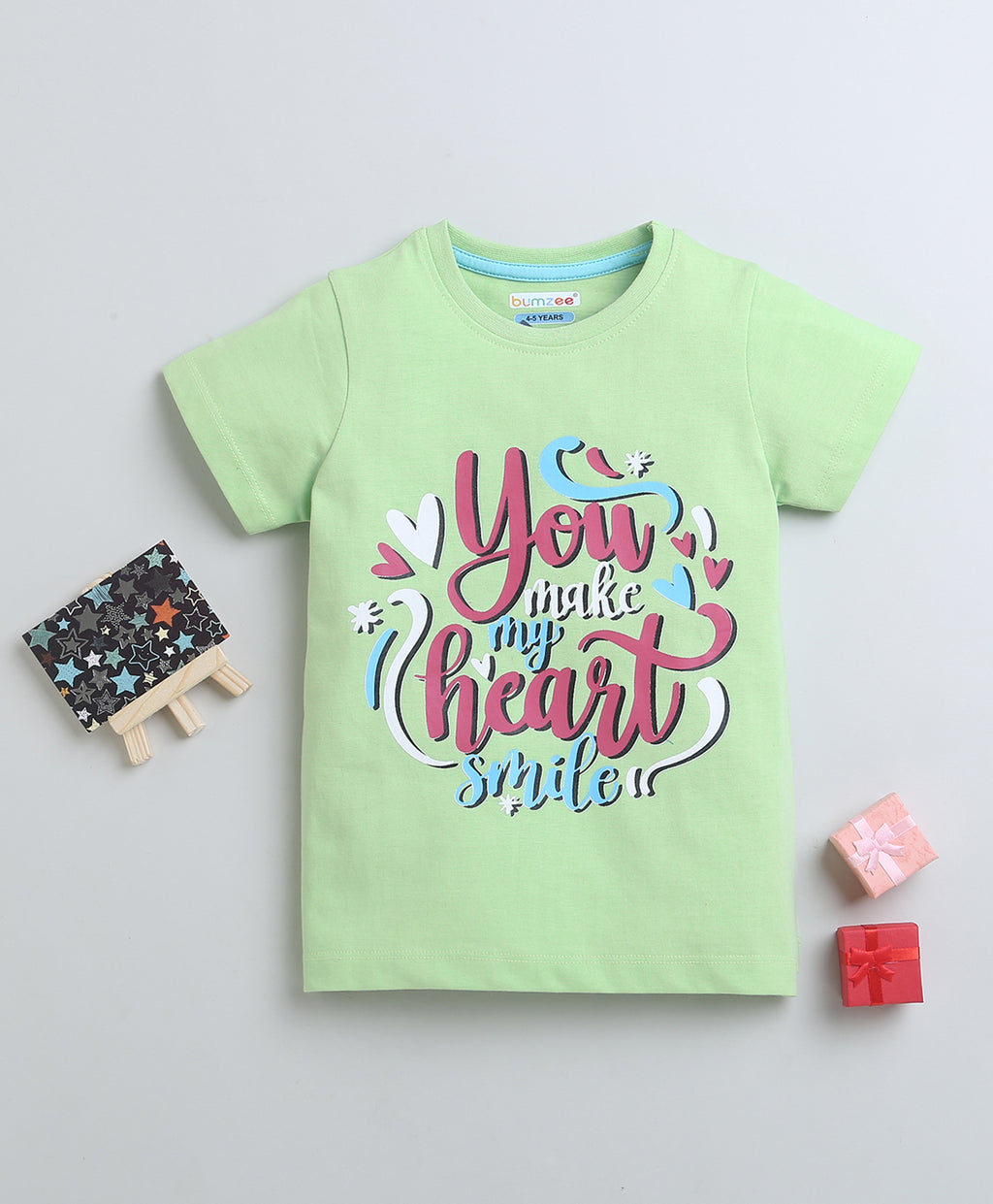 Bumzee Green Graphic Print T-Shirt, Half Sleeves, 100% Cotton