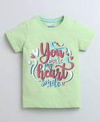 Bumzee Green Graphic Print T-Shirt, Half Sleeves, 100% Cotton