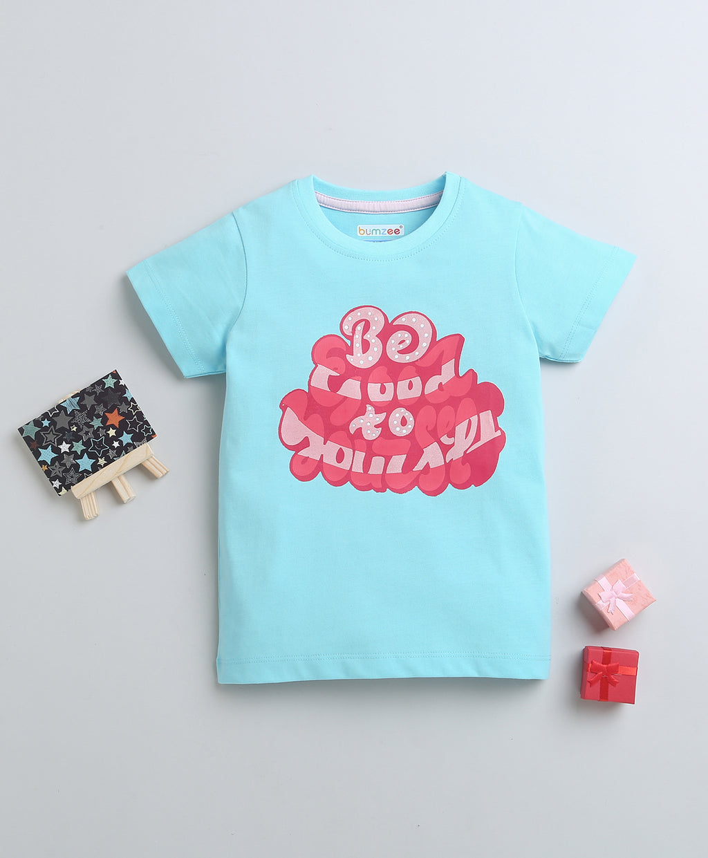 Bumzee Blue Graphic Print T-Shirt, Half Sleeves, 100% Cotton