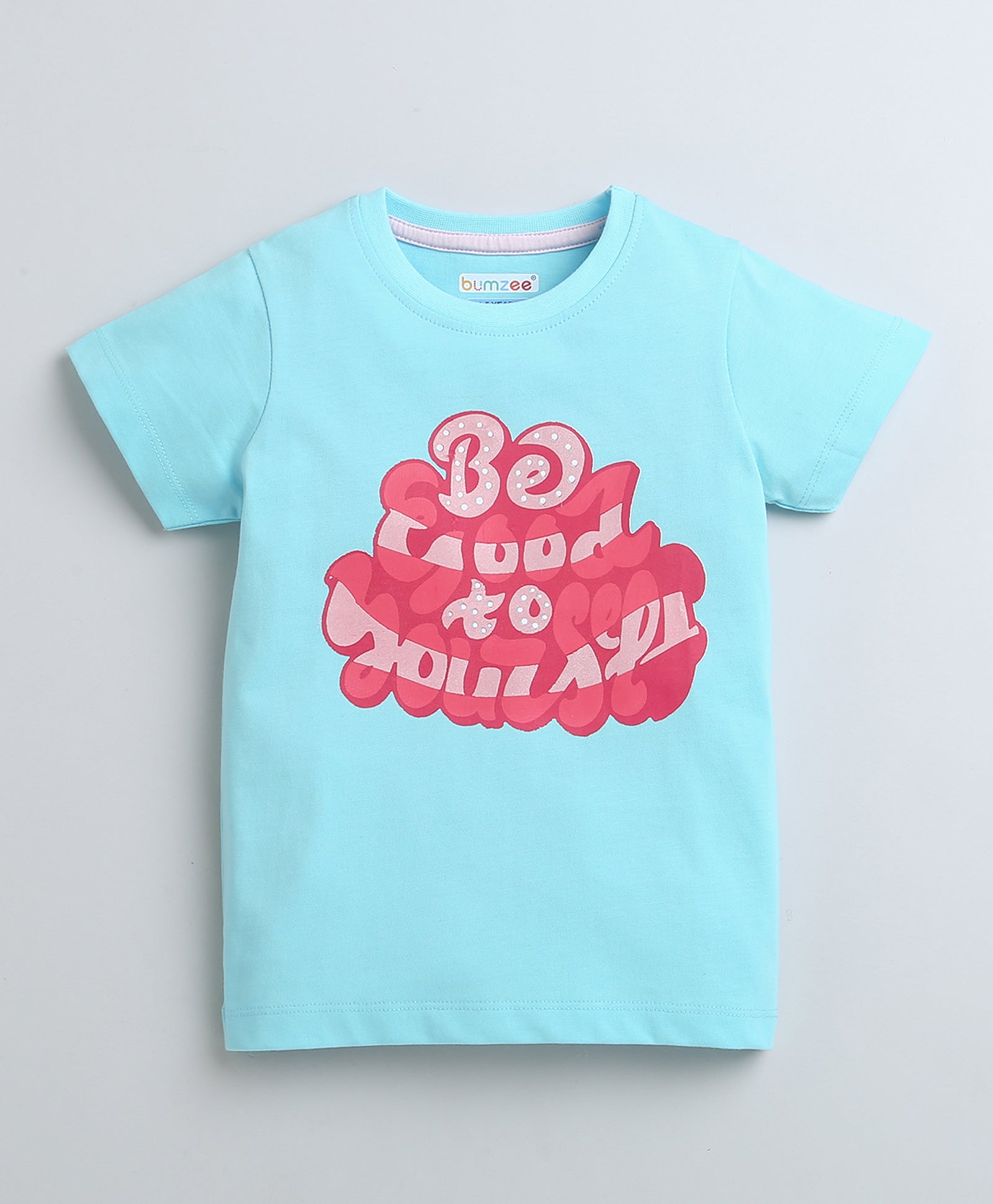 BUMZEE Blue Girls Half Sleeves T-Shirt