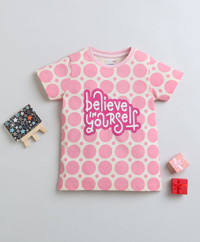 BUMZEE Peach Girls Half Sleeves T-Shirt