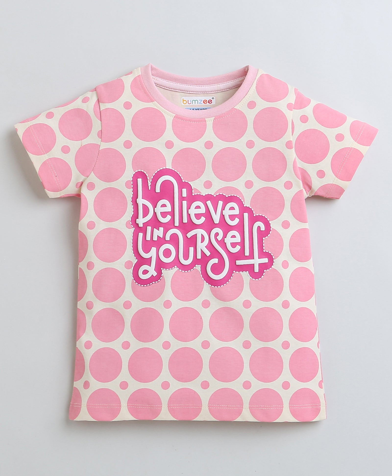 BUMZEE Peach Girls Half Sleeves T-Shirt