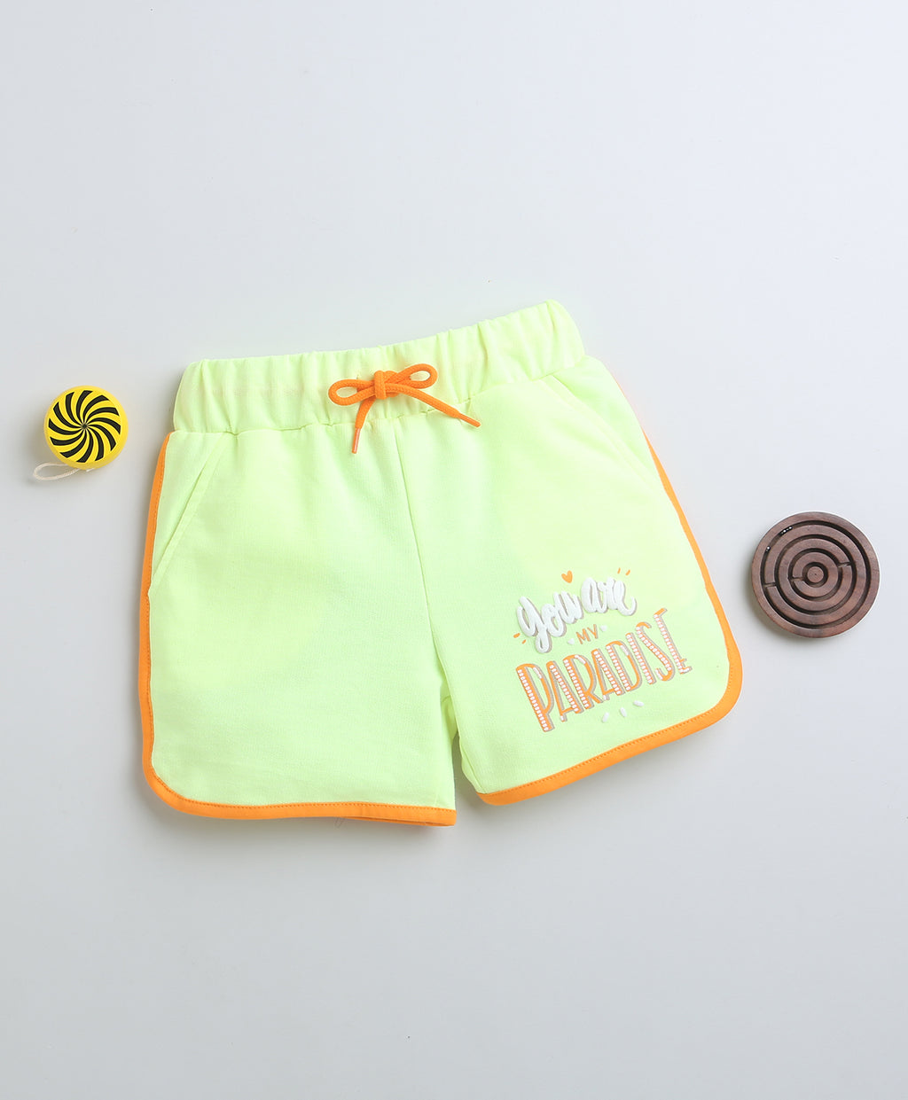 Bumzee Neon Green Shorts, 100% Cotton