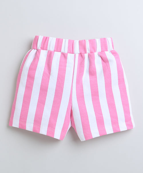 Girls 100% Cotton Stripes nan Shorts Pack of 1 - Pink