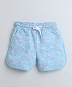 Bumzee Blue Floral Print Shorts, 100% Cotton