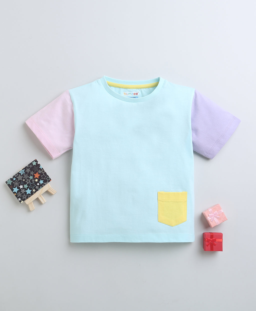 Bumzee Sky Blue T-Shirt, Half Sleeves, 100% Cotton