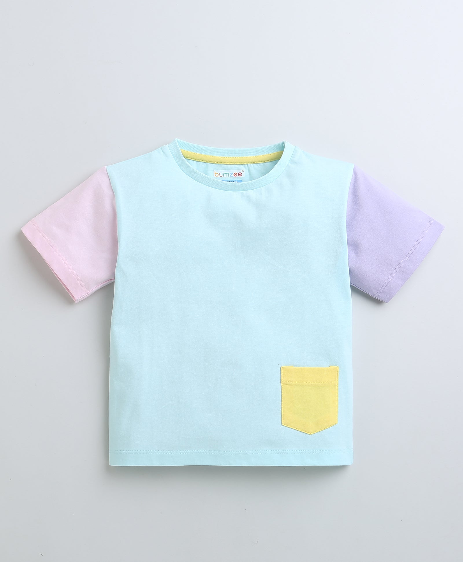 BUMZEE Sky Blue Girls Half Sleeves Oversized T-Shirt