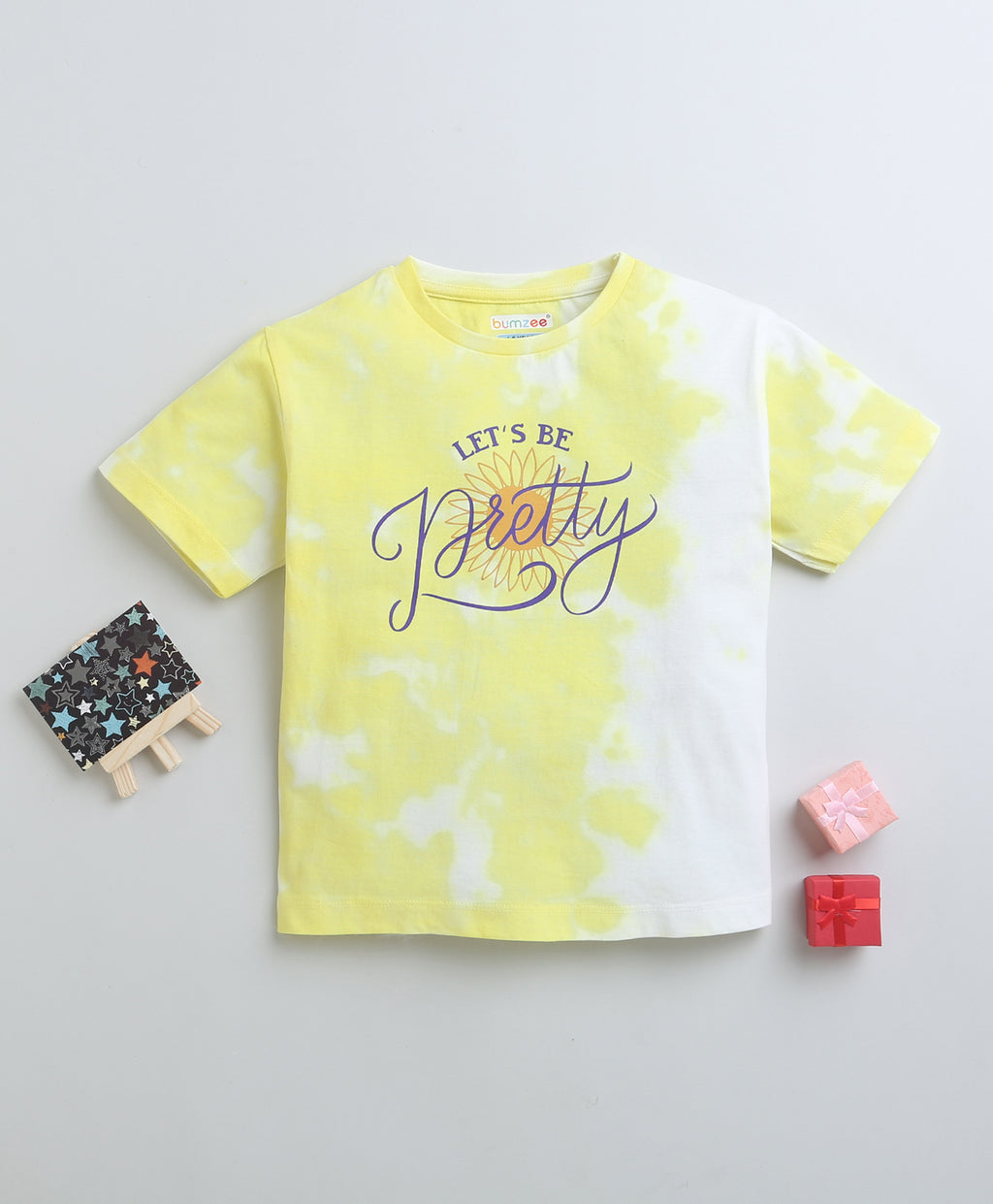 Bumzee Yellow Tie & Dye T-Shirt, Half Sleeves, 100% Cotton, Oversized