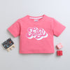 BUMZEE Fuschia Pink Girls Half Sleeves Oversized Crop T-Shirt