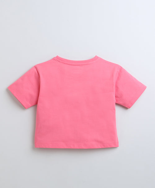 BUMZEE Fuschia Pink Girls Half Sleeves Oversized Crop T-Shirt