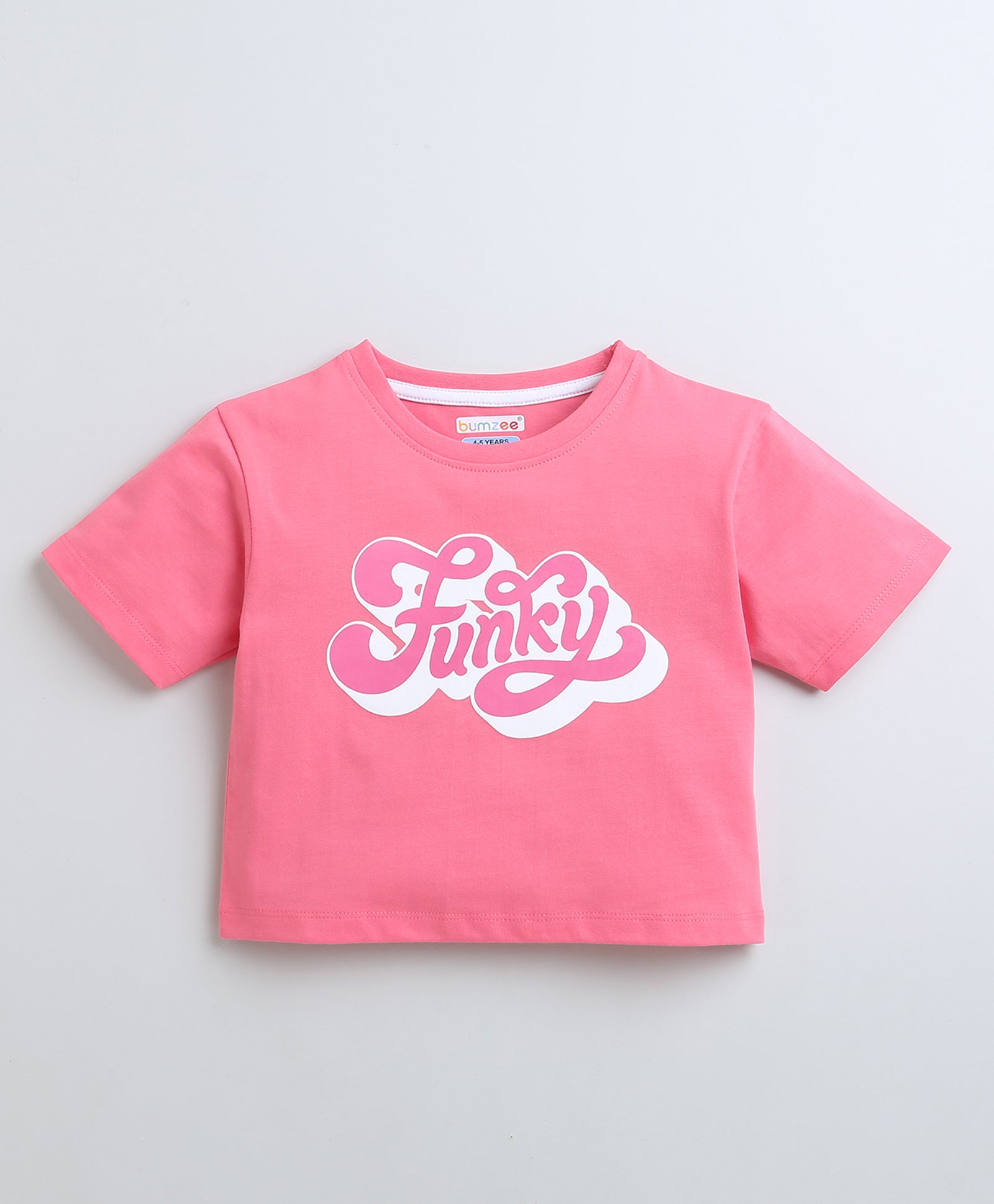 BUMZEE Fuschia Pink Girls Half Sleeves Oversized Crop T-Shirt