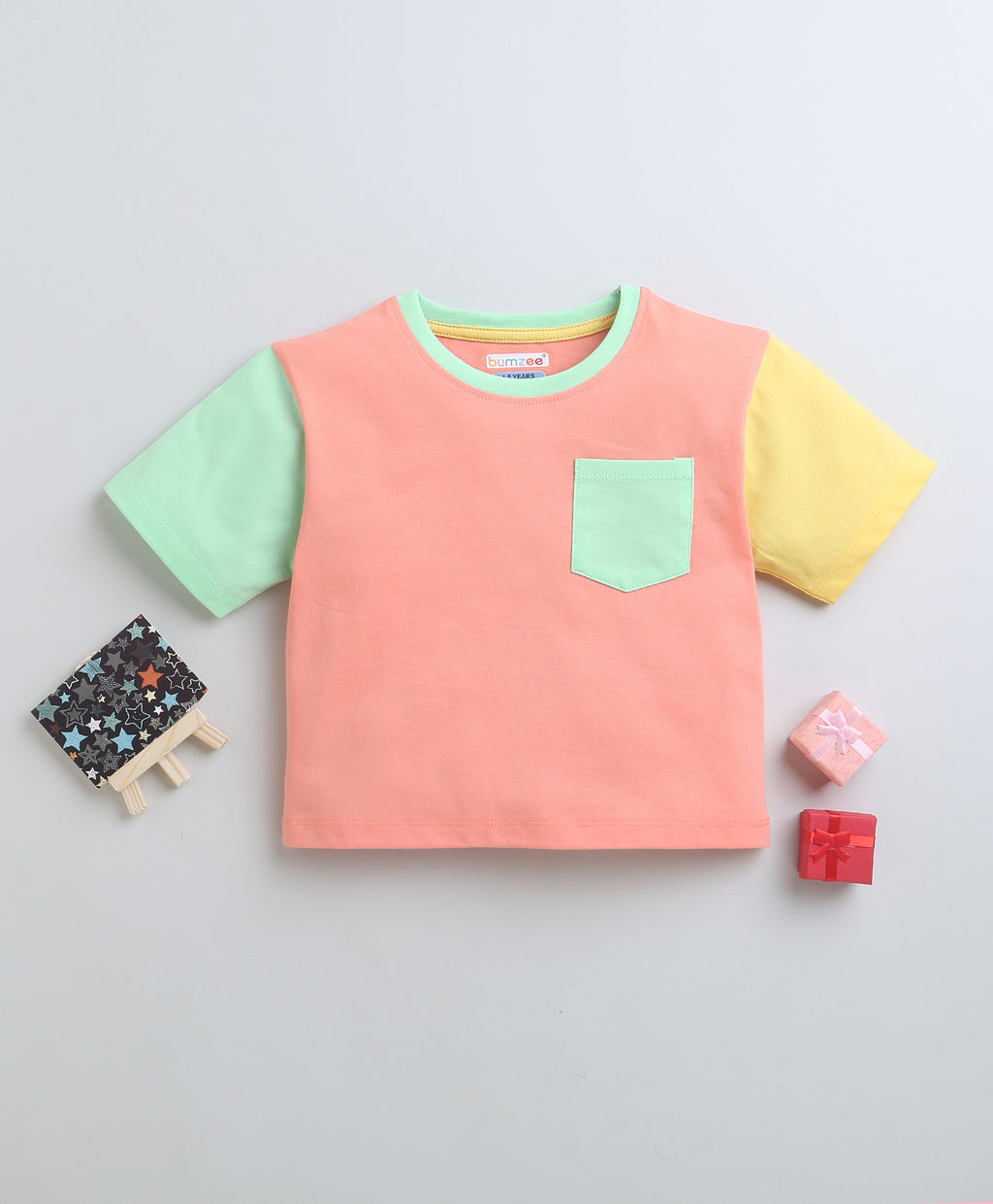 Bumzee Peach T-Shirt, Half Sleeves, 100% Cotton