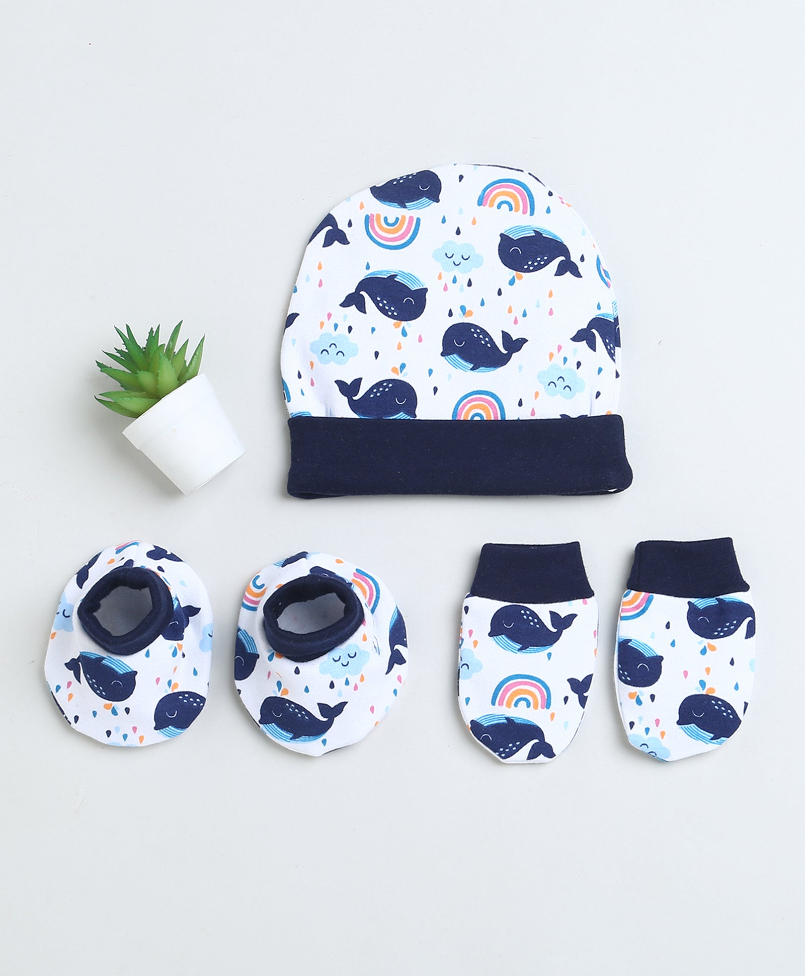 Boys 100% Cotton NA Cap Mitten Bootie - White & Navy