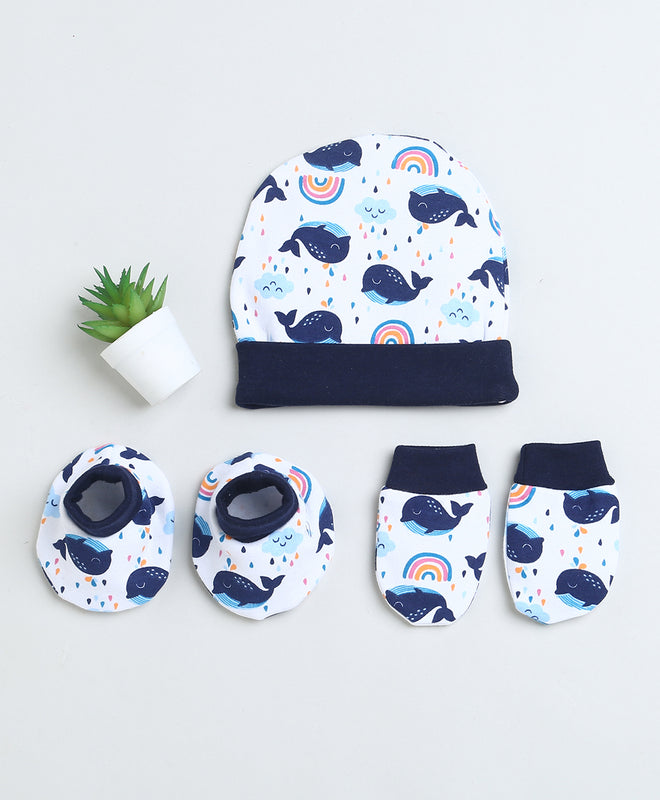 Boys 100% Cotton NA Cap Mitten Bootie - White & Navy