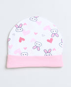 Bumzee White & Pink Animal Print Cap, Mitten & Bootie Set, 100% Cotton