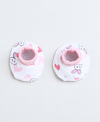 Bumzee White & Pink Animal Print Cap, Mitten & Bootie Set, 100% Cotton