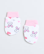 Bumzee White & Pink Animal Print Cap, Mitten & Bootie Set, 100% Cotton