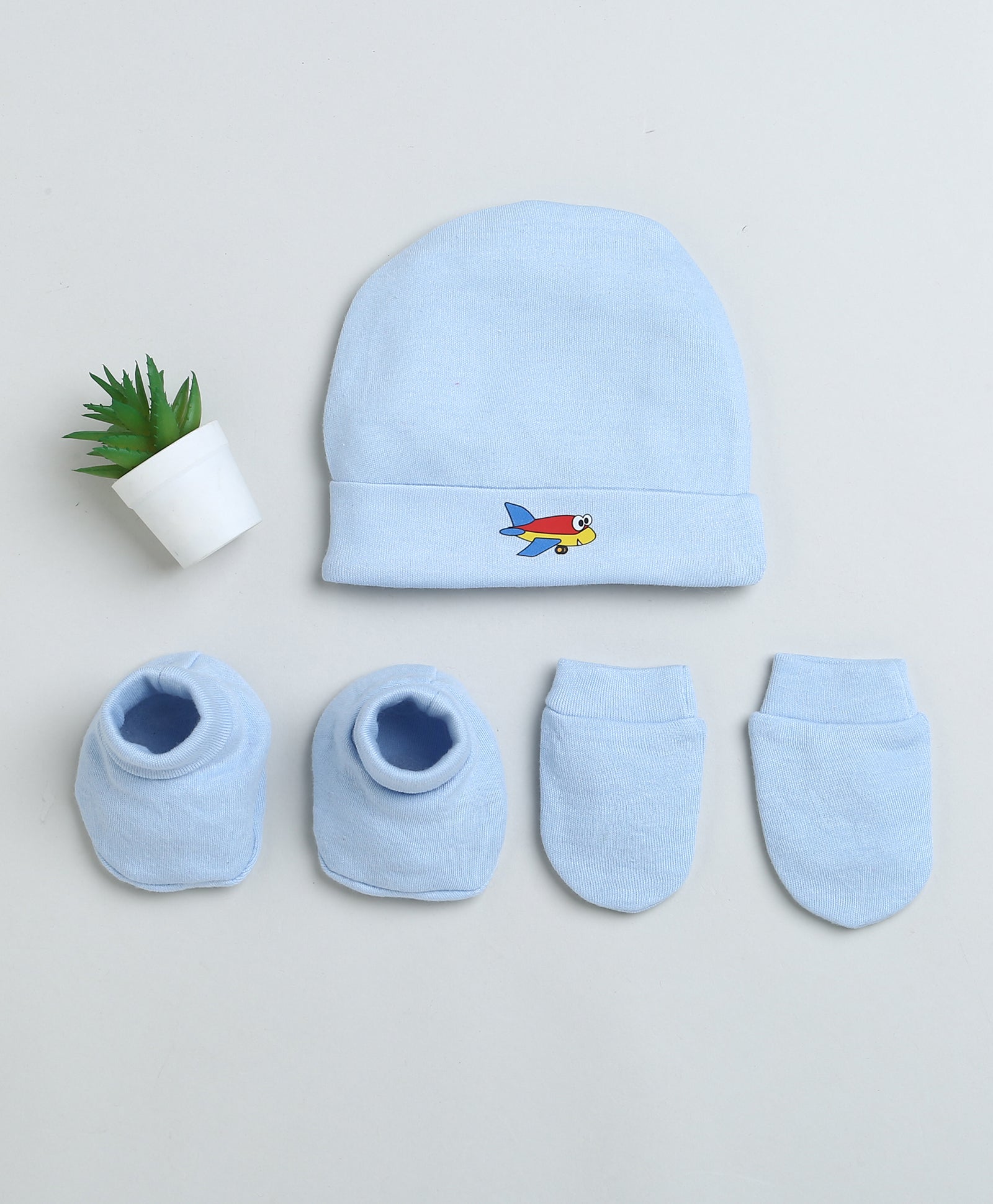 Boys 100% Cotton NA Cap Mitten Bootie - Sky Blue