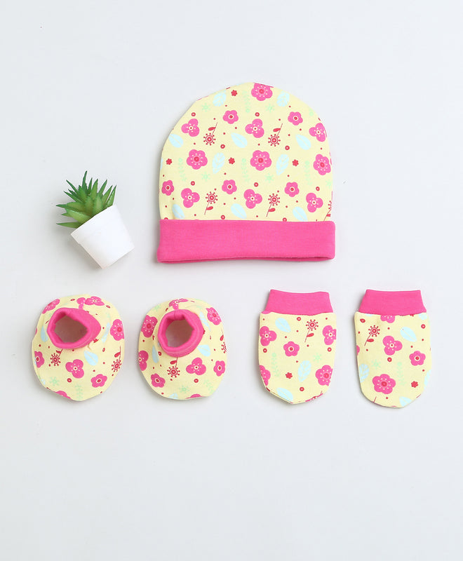 Girls 100% Cotton NA Cap Mitten Bootie - Yellow & Pink