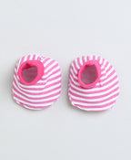 Bumzee Pink Striped Cap, Mitten & Bootie Set, 100% Cotton