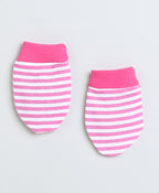 Bumzee Pink Striped Cap, Mitten & Bootie Set, 100% Cotton