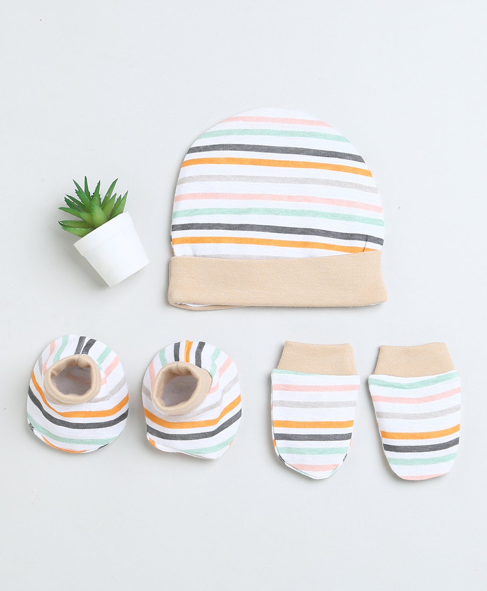 Boys 100% Cotton NA Cap Mitten Bootie - White & Beige