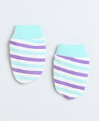 Bumzee Cream & Mint Striped Cap, Mitten & Bootie Set, 100% Cotton