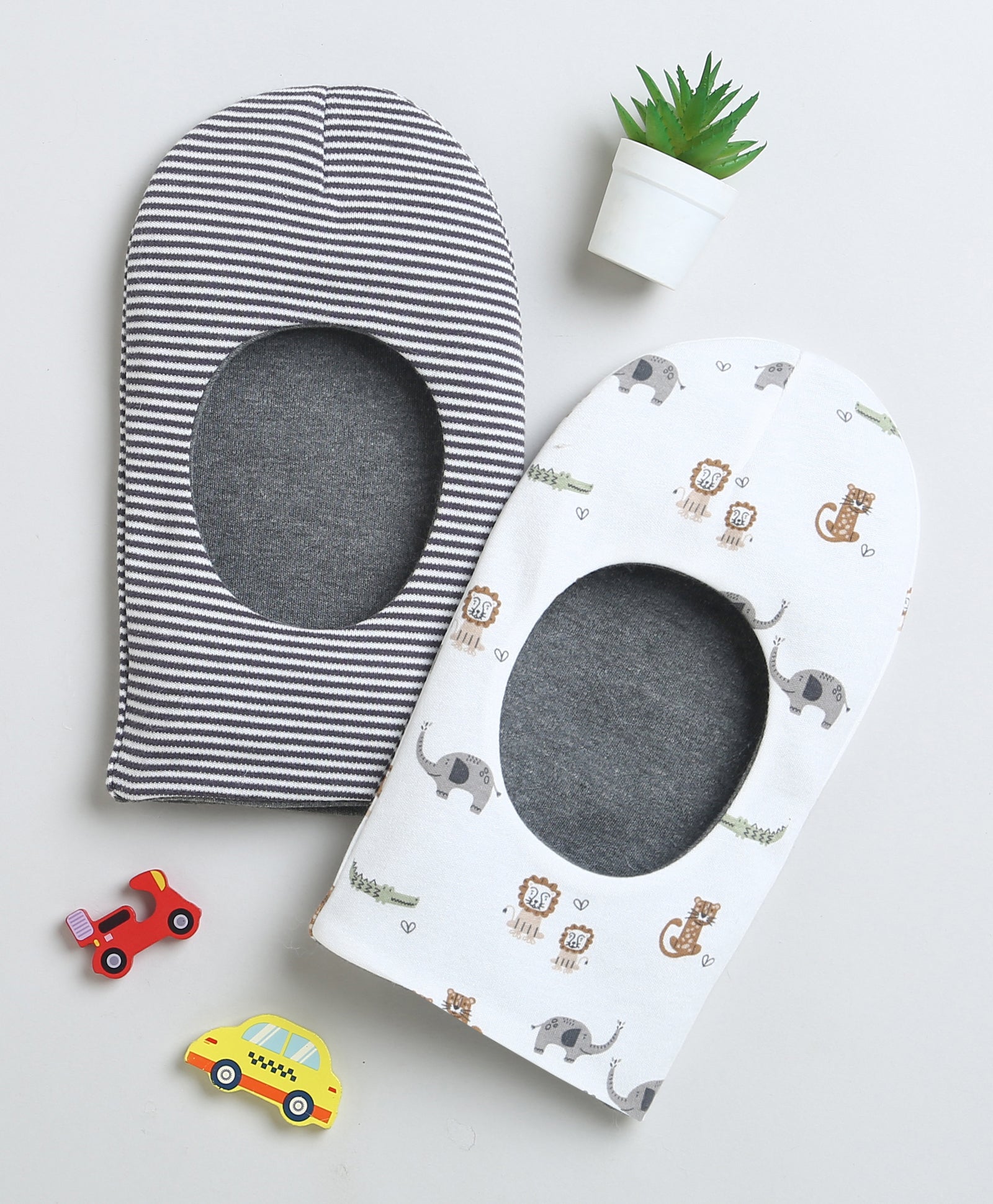 Boys 100% Cotton NA Monkey Cap - White & Grey