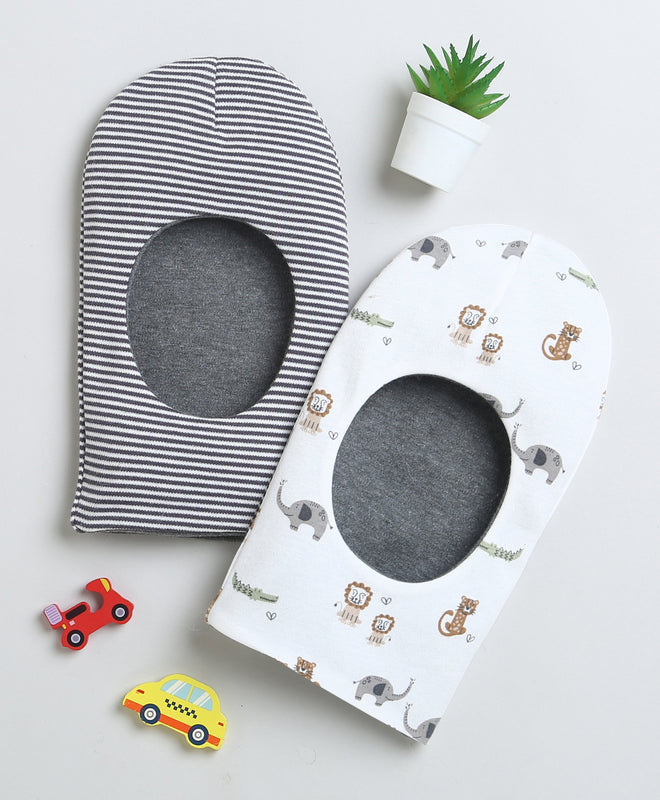 Boys 100% Cotton NA Monkey Cap - White & Grey