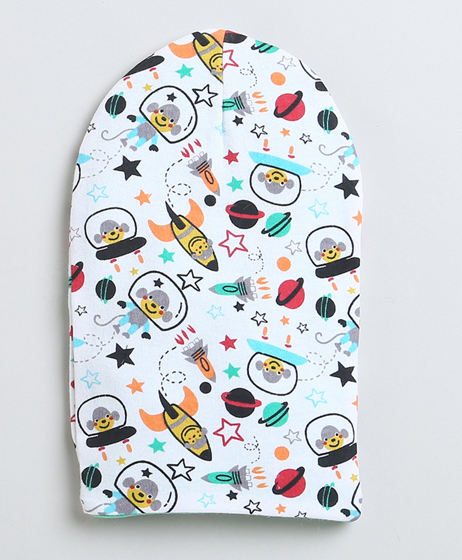 Girls 100% Cotton NA Monkey Cap - Green & White