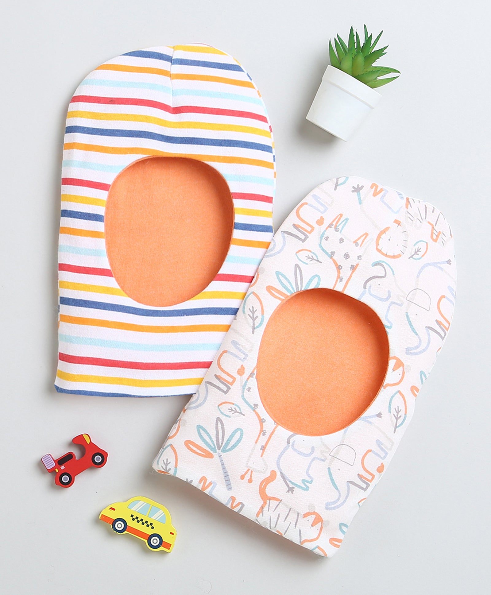 Boys 100% Cotton NA Monkey Cap - White & Orange