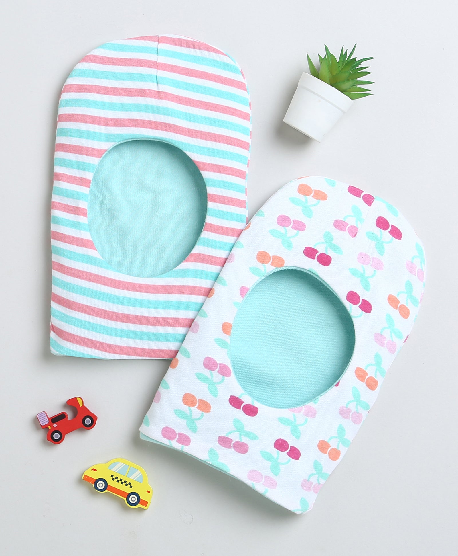 Girls 100% Cotton NA Monkey Cap - White & Mint