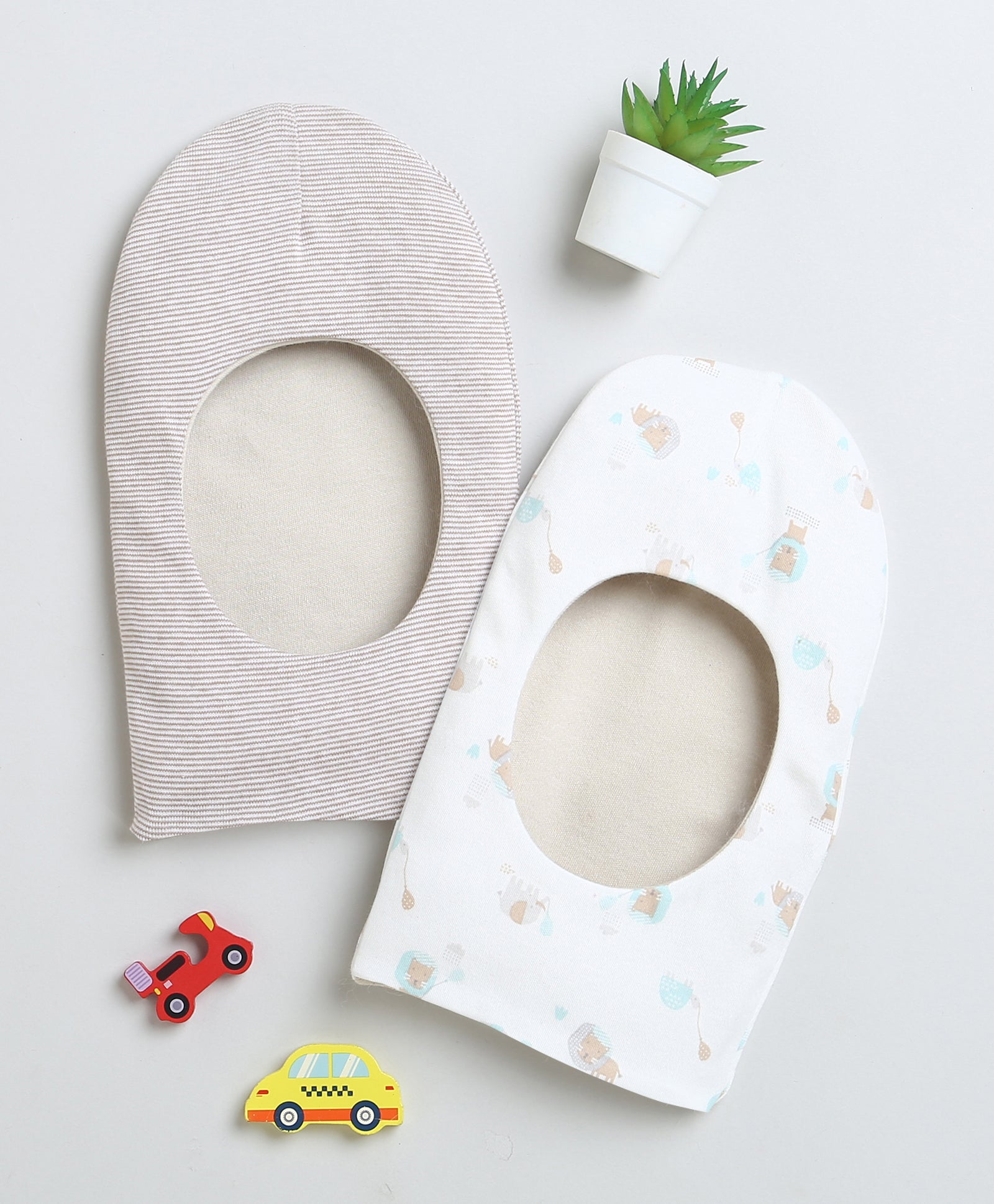 Girls 100% Cotton NA Monkey Cap - Beige & White
