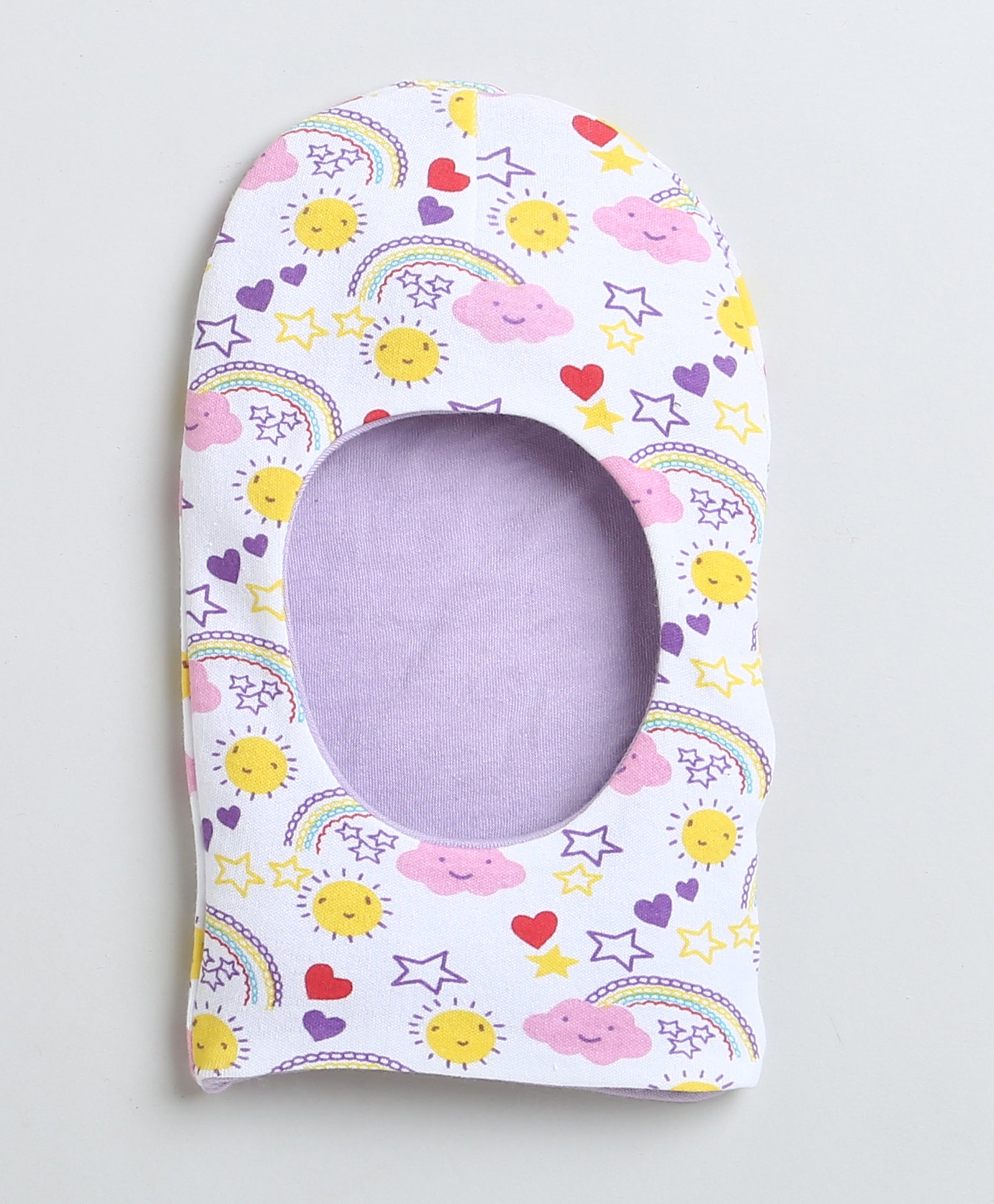 Girls 100% Cotton NA Monkey Cap - White & Lavender