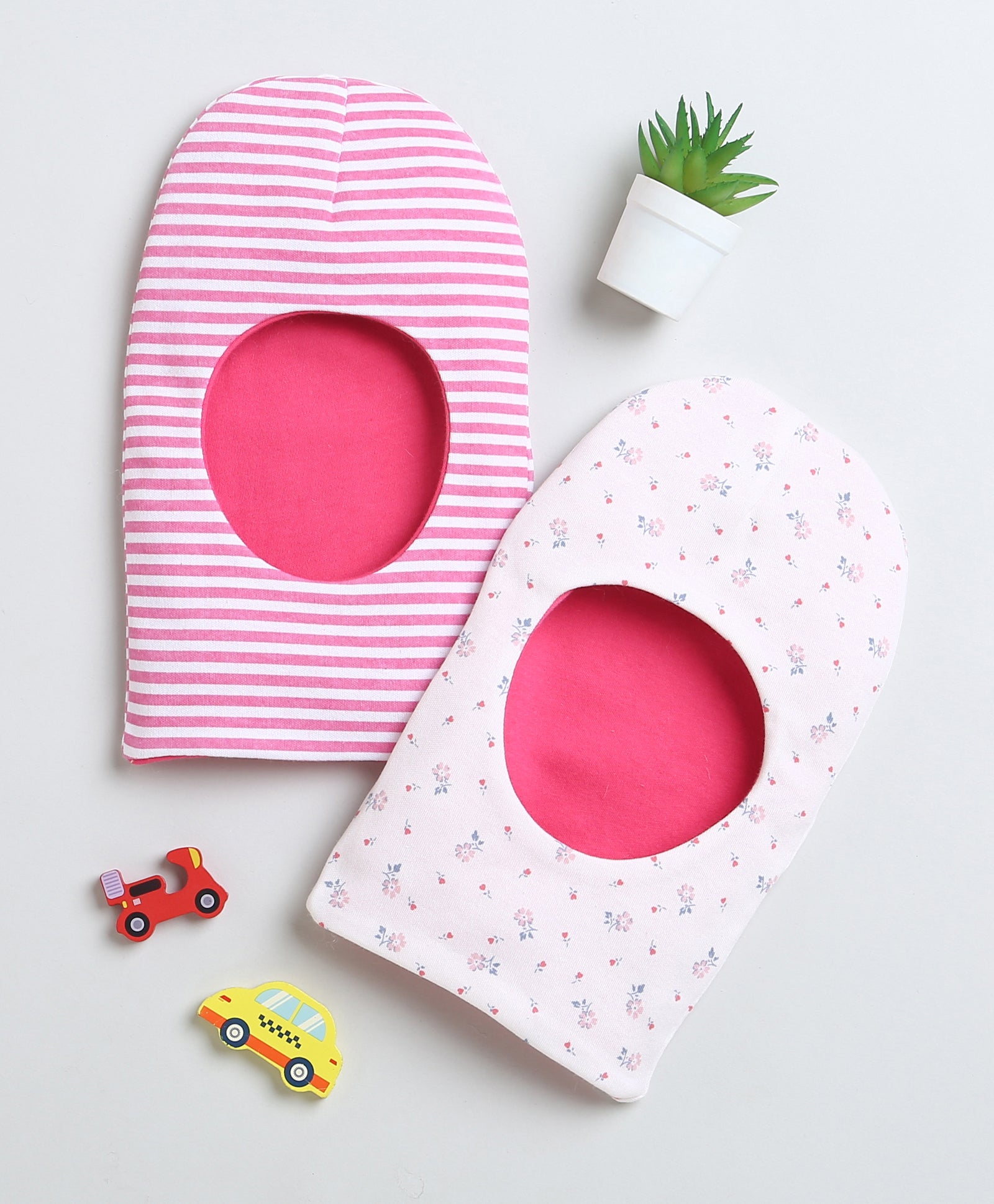 Girls 100% Cotton NA Monkey Cap - Pink & White