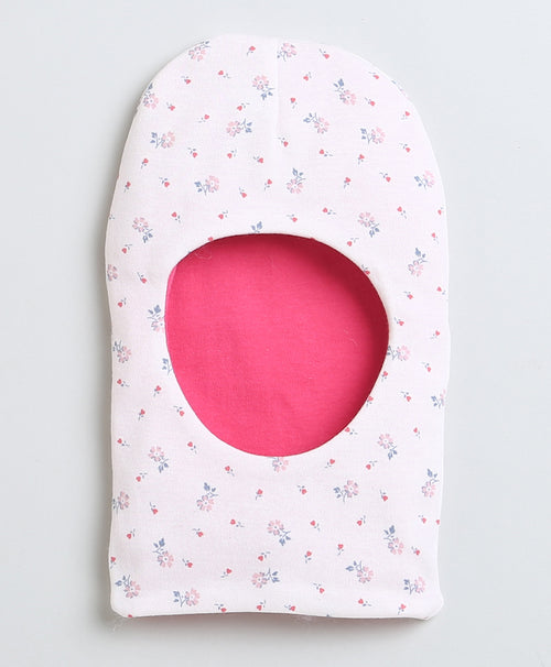 Girls 100% Cotton NA Monkey Cap - Pink & White