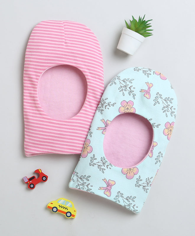 Girls 100% Cotton NA Monkey Cap - Green & Pink