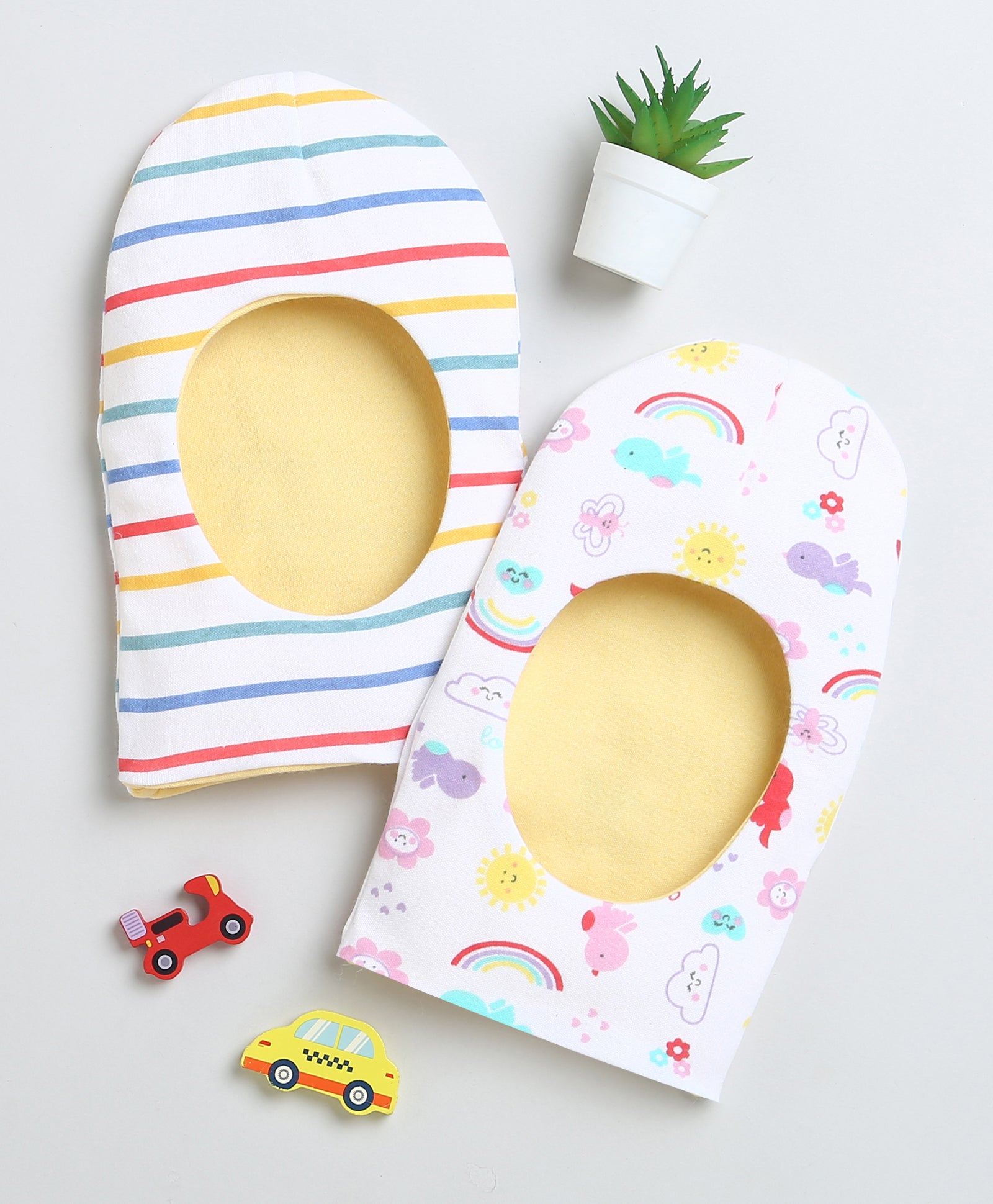 Girls 100% Cotton NA Monkey Cap - White & Yellow
