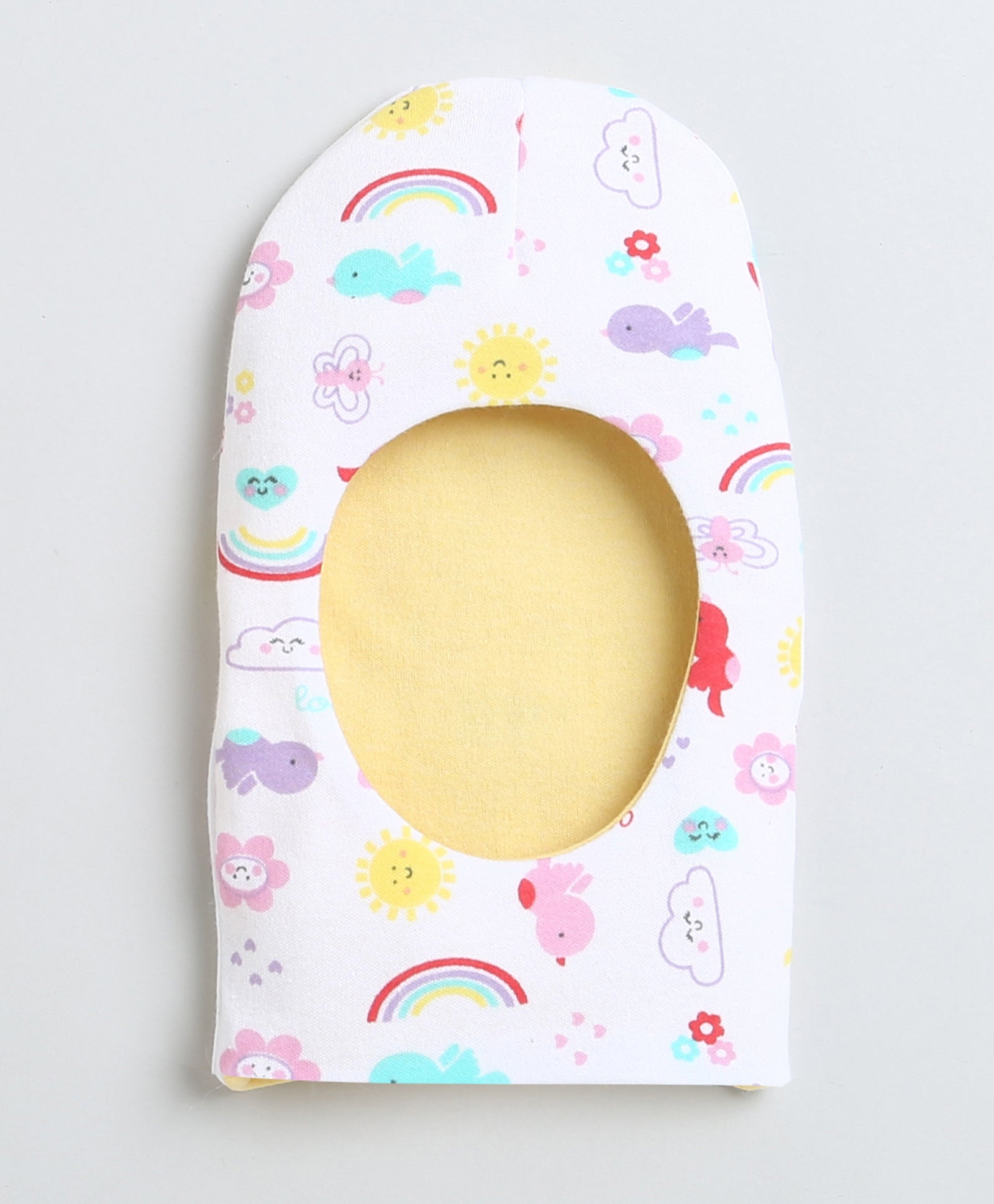 Girls 100% Cotton NA Monkey Cap - White & Yellow