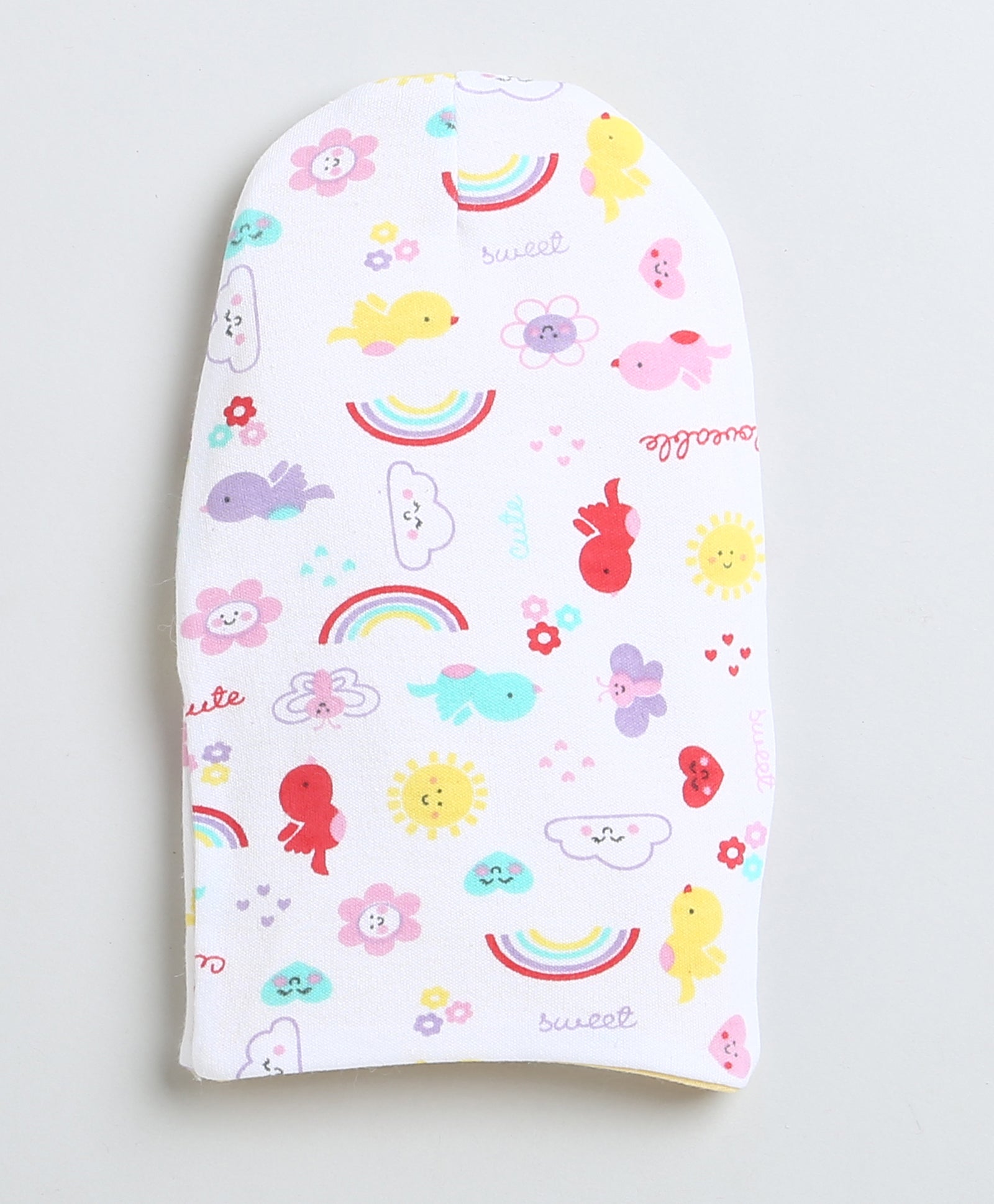 Girls 100% Cotton NA Monkey Cap - White & Yellow