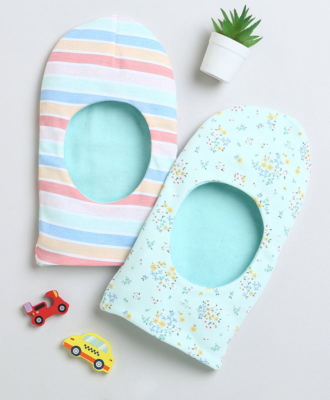 Girls 100% Cotton NA Monkey Cap - Mint & Multi