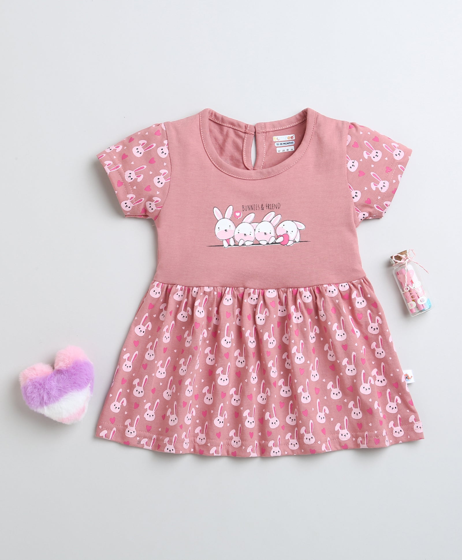 Mauve Girls Cap Sleeves Cotton Knee Length Frock