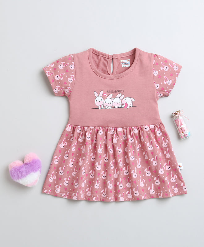 Mauve Girls Cap Sleeves Cotton Knee Length Frock