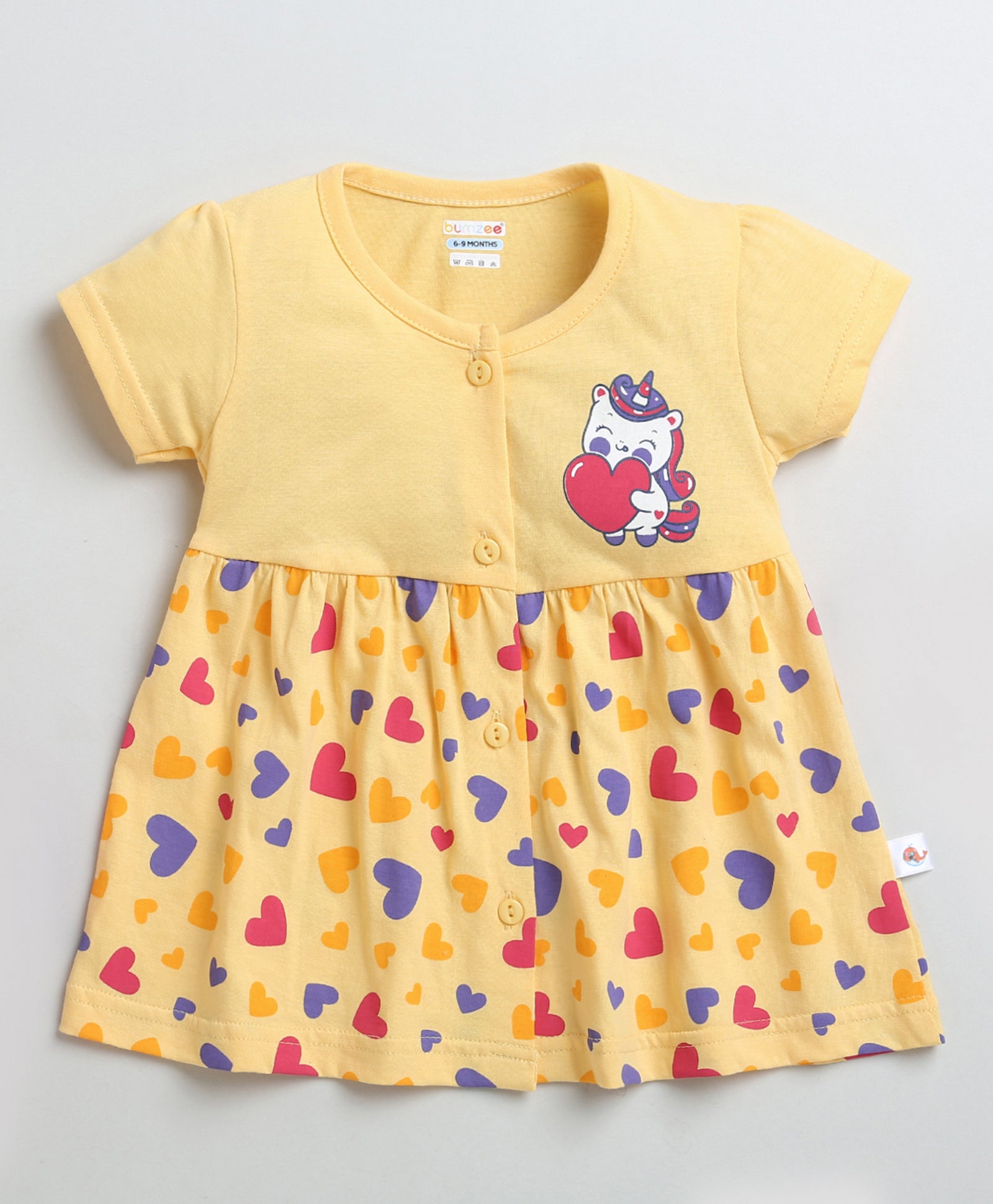 Yellow Girls Half Sleeves Cotton Knee Length Frock