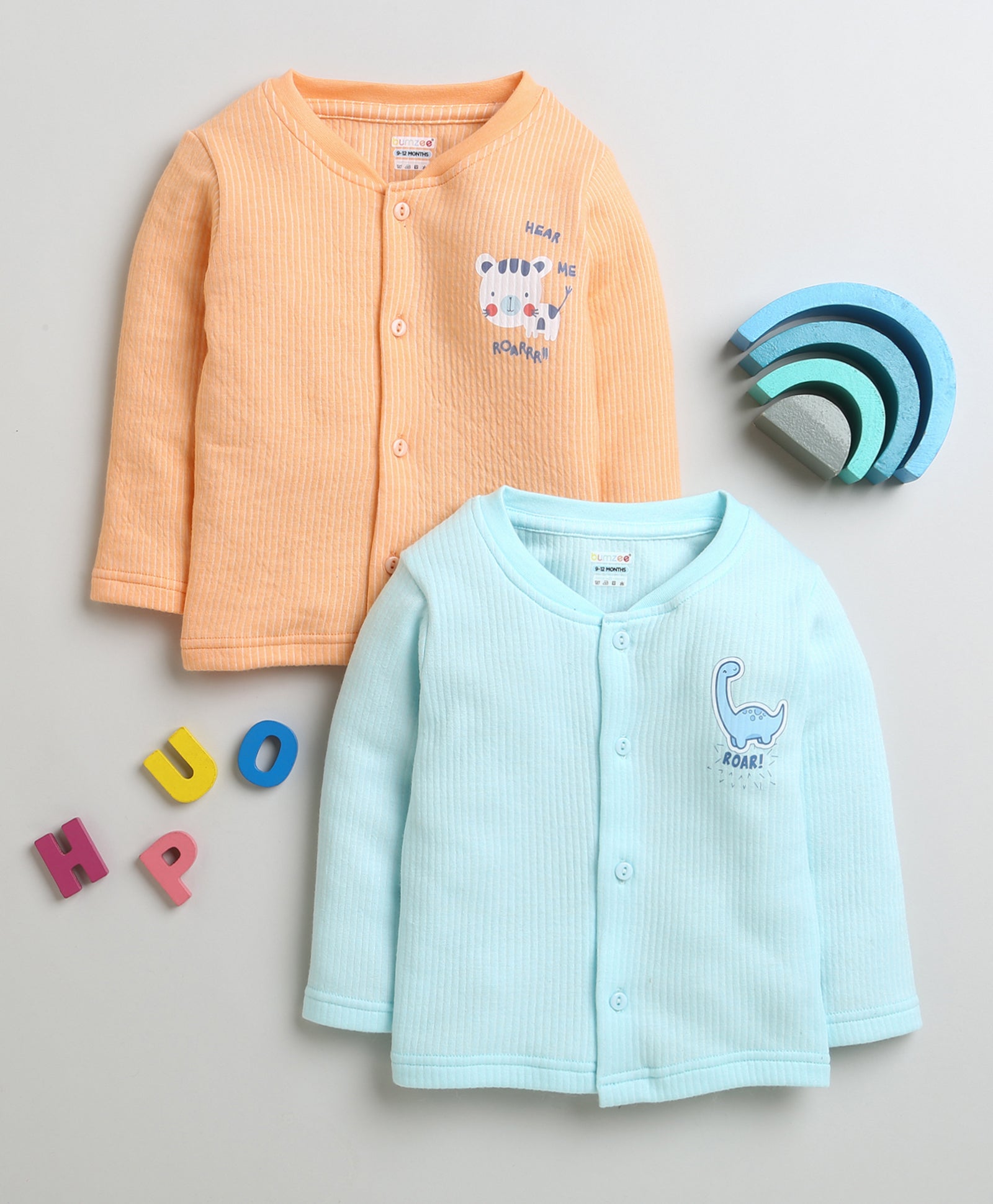 Boys Cotton Blend Solid Thermal Jabla - Orange & Sky Blue